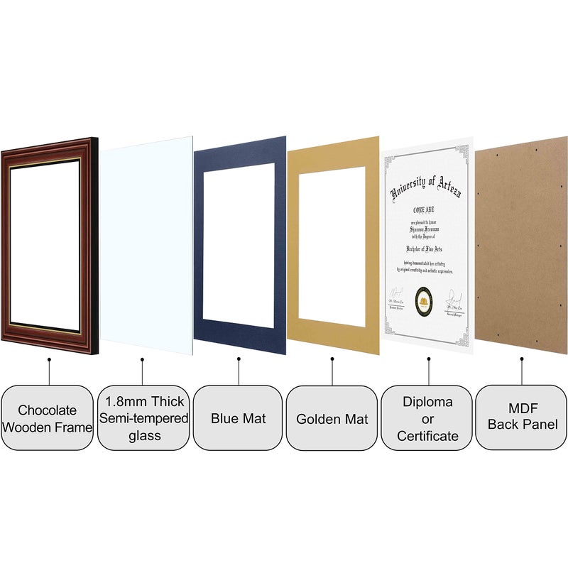 CORE ART 11x14 Diploma Frame Display Certificates 8.5x11 with Navy Mat or Documents 11x14 without Mat, College Degree Wooden Frame with Tempered Glass for Wall and Tabletop Display(Chocolate Brown) - Image 5